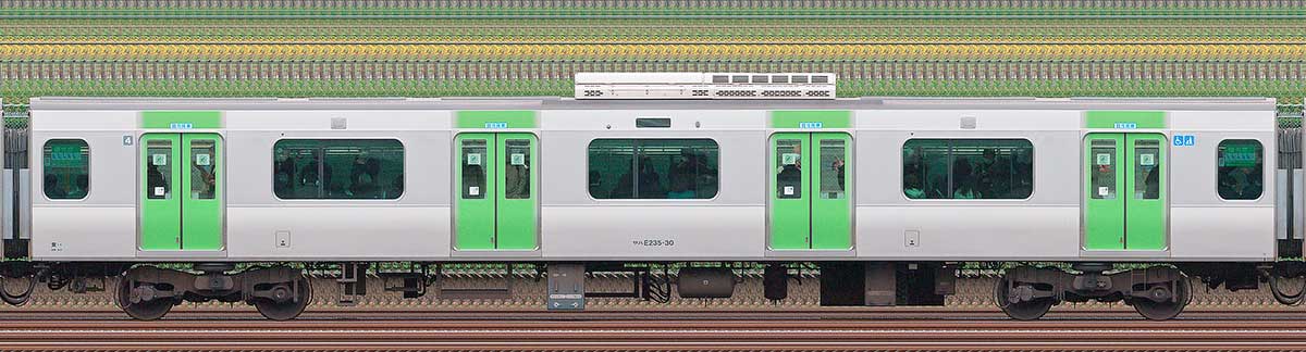 JR東日本E235系サハE235-30（線路設備モニタリング装置対応車）海側（東京駅基準）の側面写真