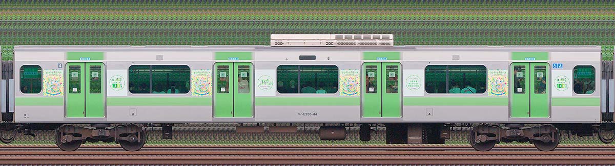 JR東日本E235系「山手線環状運転100周年記念ラッピングトレイン」サハE235-44海側(東京駅基準)の側面写真