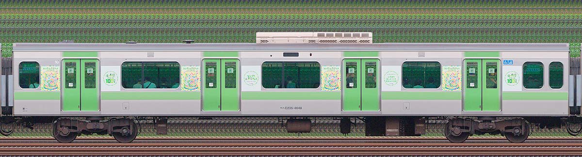 JR東日本E235系「山手線環状運転100周年記念ラッピングトレイン」サハE235-4648海側(東京駅基準)の側面写真