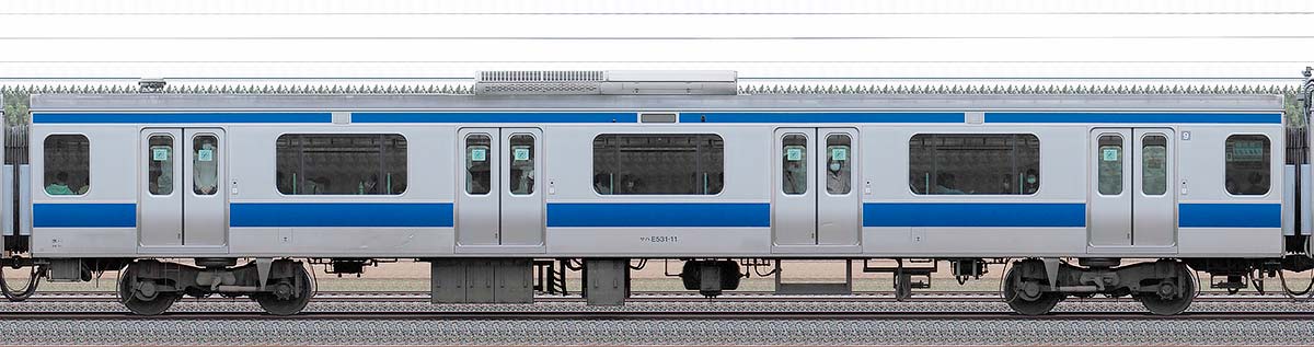 JR東日本E531系サハE531-11（線路設備モニタリング装置対応車）山側の側面写真