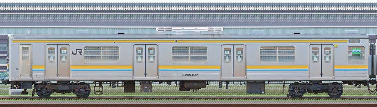 JR東日本205系1100番台クハ205-1102山側の側面写真