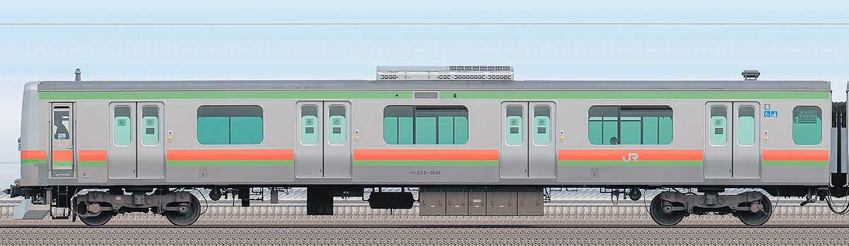 JR東日本E231系3000番台クハE231-3002山側の側面写真