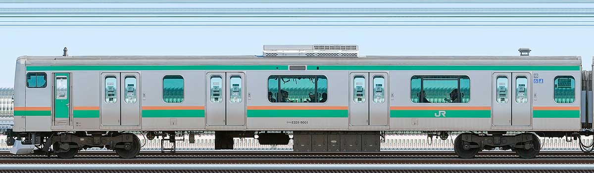 JR東日本E231系クハE231-8001山側の側面写真
