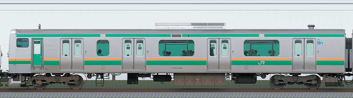 JR東日本E231系クハE231-8501山側の側面写真
