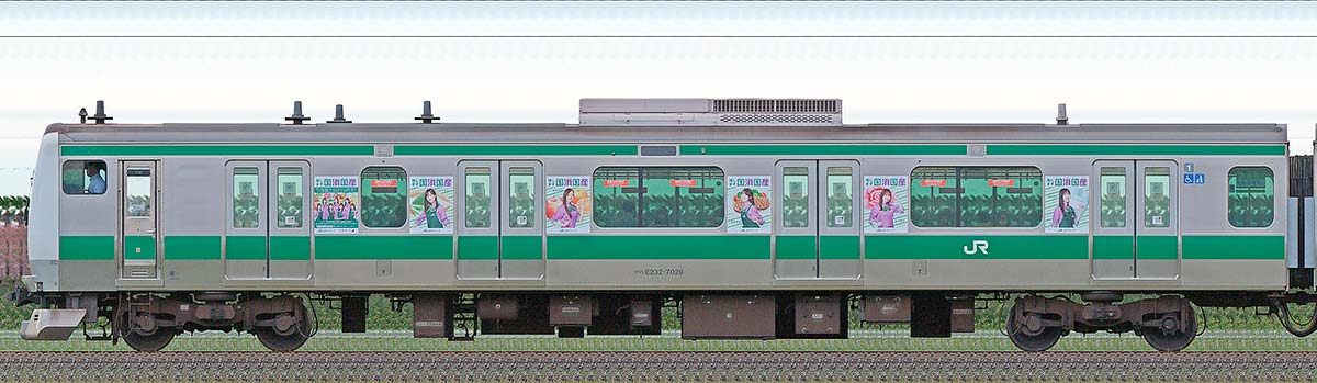 JR東日本E233系クハE232-7028「乃木坂46『国消国産』ラッピング電車」海側の側面写真