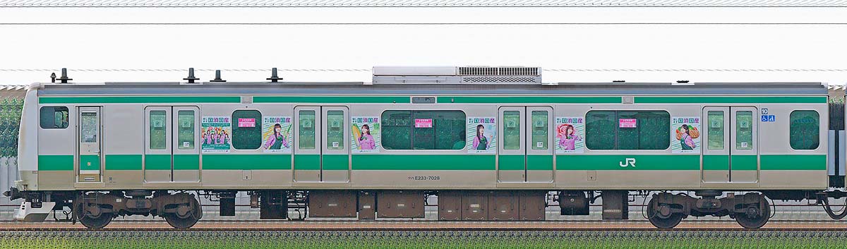JR東日本E233系クハE233-7028「乃木坂46『国消国産』ラッピング電車」山側の側面写真