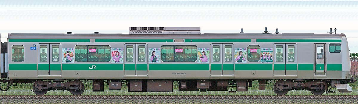 JR東日本E233系クハE233-7028「乃木坂46『国消国産』ラッピング電車」海側の側面写真
