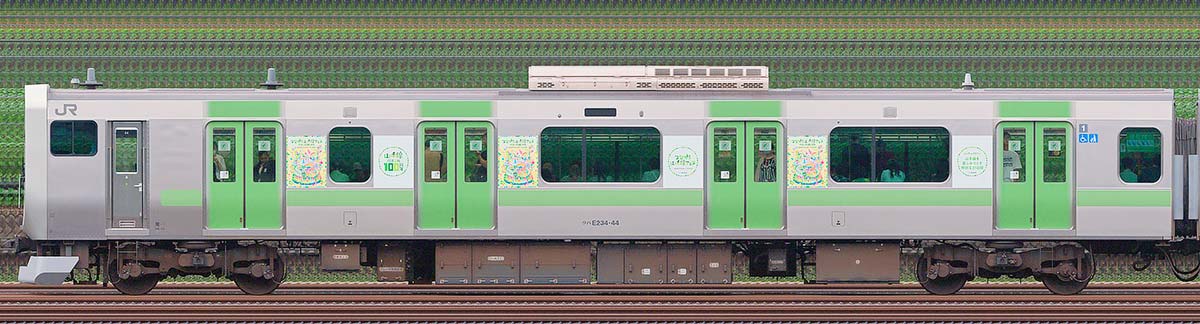 JR東日本E235系「山手線環状運転100周年記念ラッピングトレイン」クハE234-44海側(東京駅基準)の側面写真