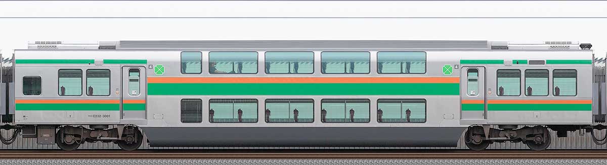 JR東日本E233系3000番台サロE232-3001山側の側面写真