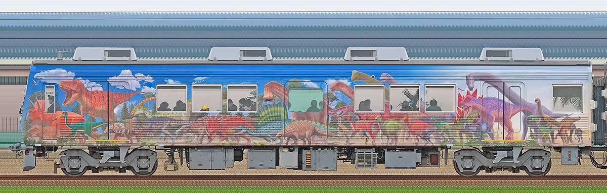えちぜん鉄道MC8000形「恐竜列車」8002海側の側面写真