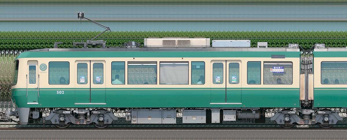 江ノ島電鉄500形デハ502海側の側面写真