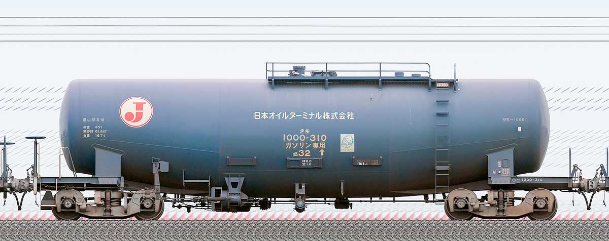 JR貨物タキ1000形タキ1000-310（日本オイルターミナル）1-3位の側面写真