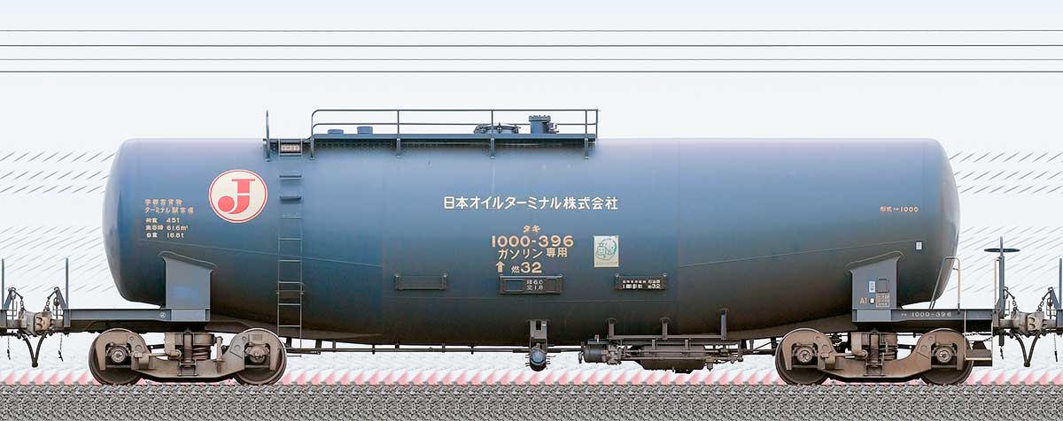 JR貨物タキ1000形タキ1000-396（日本オイルターミナル）2-4位の側面写真