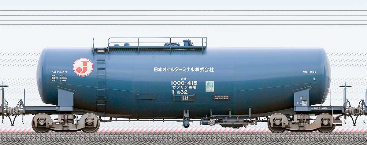 JR貨物タキ1000形タキ1000-415（日本オイルターミナル）2-4位の側面写真
