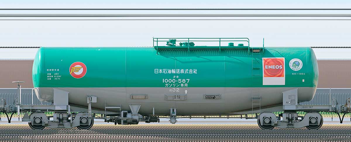 JR貨物タキ1000形タキ1000-587（日本石油輸送）1-3位の側面写真