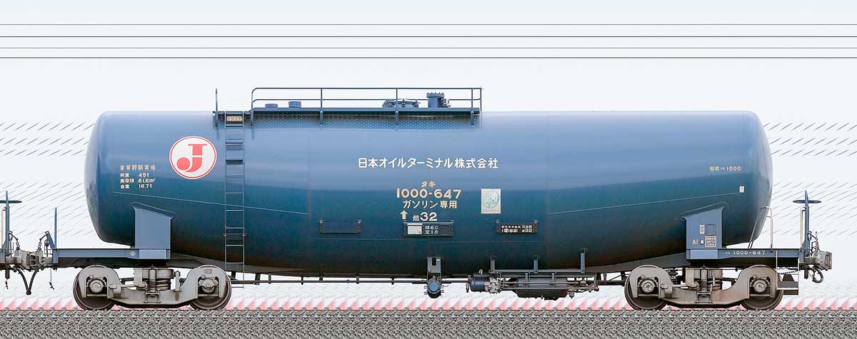 JR貨物タキ1000形タキ1000-647（日本オイルターミナル）2-4位の側面写真
