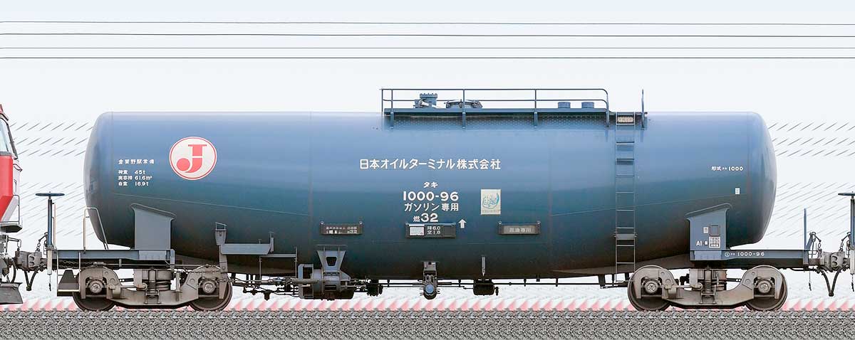 JR貨物タキ1000系タキ1000-96（日本オイルターミナル）1-3位の側面写真