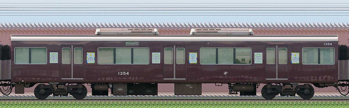阪急1300系「カーボンニュートラル運行」ラッピングC#1354東側の側面写真