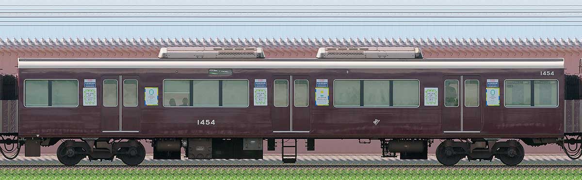 阪急1300系「カーボンニュートラル運行」ラッピングC#1454東側の側面写真