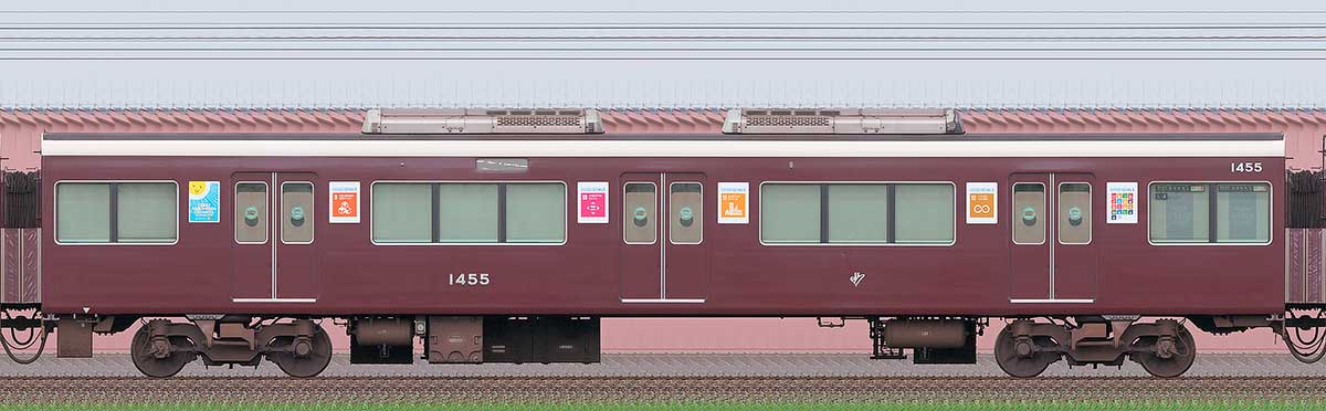 阪急1300系「SDGsトレイン 未来のゆめ・まち号」(2024年)C#1458東側の側面写真