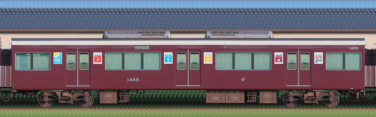 阪急1300系「SDGsトレイン 未来のゆめ・まち号」(2024年)C#1458西側の側面写真