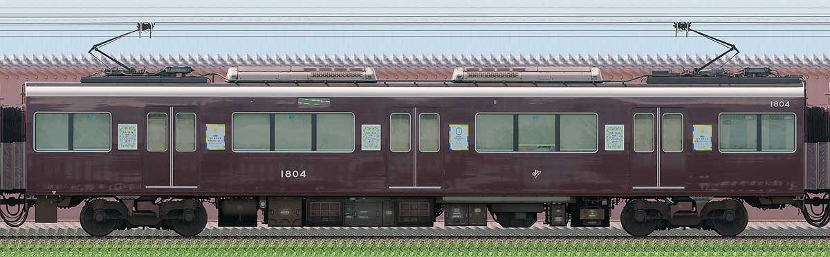 阪急1300系「カーボンニュートラル運行」ラッピングC#1804東側の側面写真