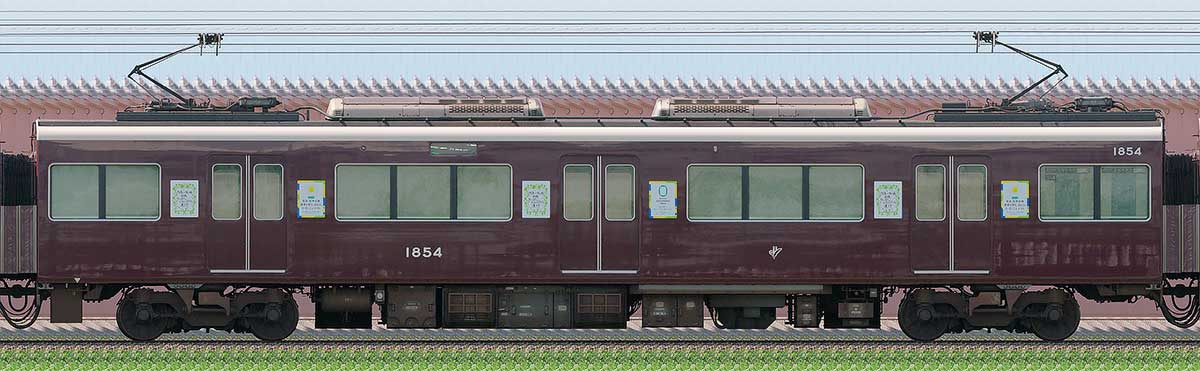 阪急1300系「カーボンニュートラル運行」ラッピングC#1854東側の側面写真