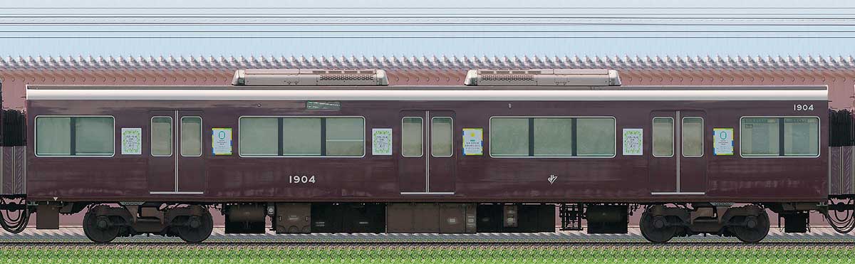 阪急1300系「カーボンニュートラル運行」ラッピングC#1904東側の側面写真
