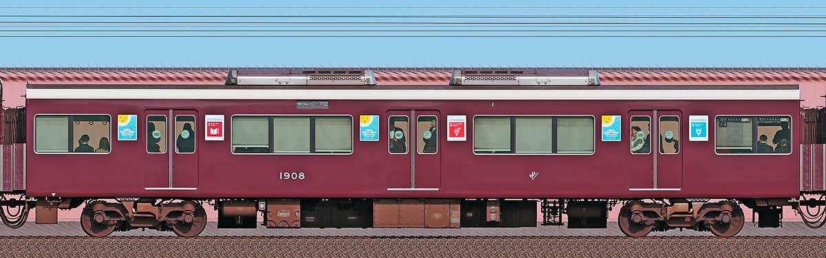 阪急1300系「SDGsトレイン 未来のゆめ・まち号」（2022年）C#1908東側の側面写真