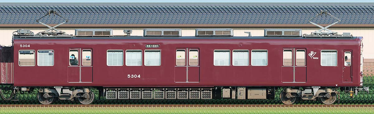 阪急5300系C#5304（台車交換後）西側の側面写真