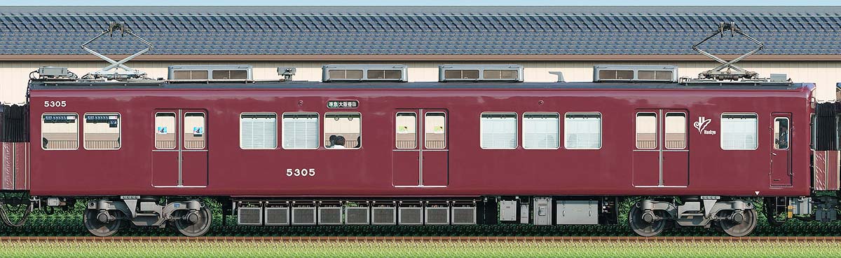 阪急5300系C#5305（台車交換後）西側の側面写真