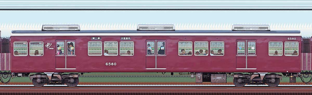 阪急6000系C#6580（アルミ車）浜側の側面写真