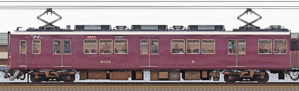 阪急8000系「Classic 8000」C#8002（セミクロスシート車）山側の側面写真