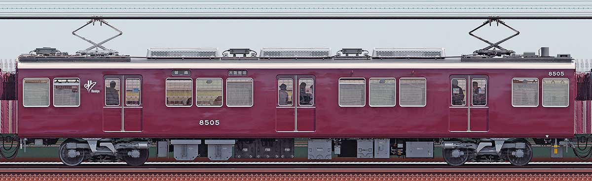 阪急8000系C#8505（セミクロスシート車）浜側の側面写真