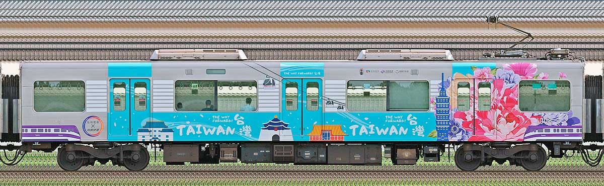 阪神1000系「阪神電車×桃園メトロ連携記念ラッピング列車」1008山側の側面写真