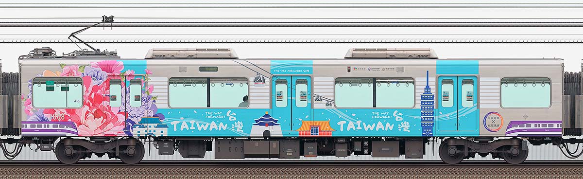阪神1000系「阪神電車×桃園メトロ連携記念ラッピング列車」1008浜側の側面写真