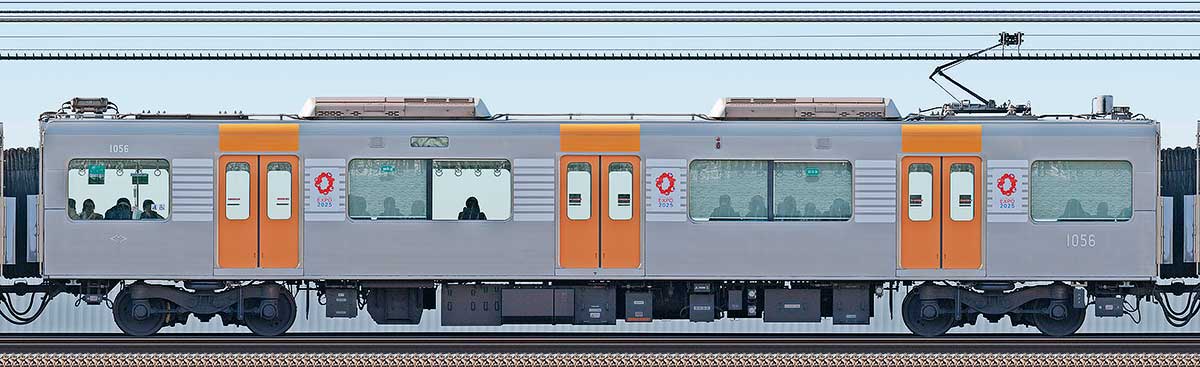 阪神1000系「大阪・関西万博ラッピング列車」1056浜側の側面写真