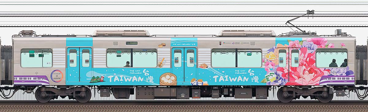 阪神1000系「阪神電車×桃園メトロ連携記念ラッピング列車」1058浜側の側面写真