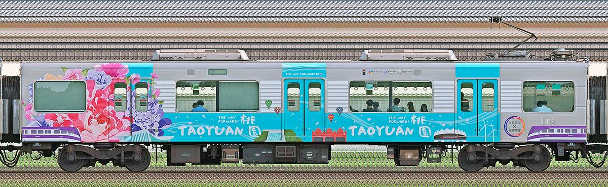 阪神1000系「阪神電車×桃園メトロ連携記念ラッピング列車」1108山側の側面写真