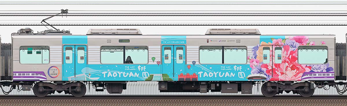 阪神1000系「阪神電車×桃園メトロ連携記念ラッピング列車」1108浜側の側面写真