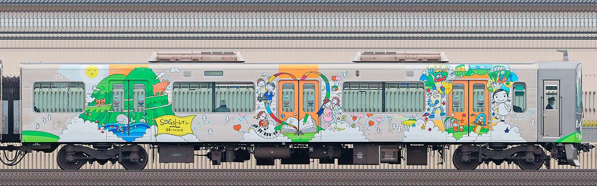 阪神1000系「SDGsトレイン 未来のゆめ・まち号」1254山側の側面写真