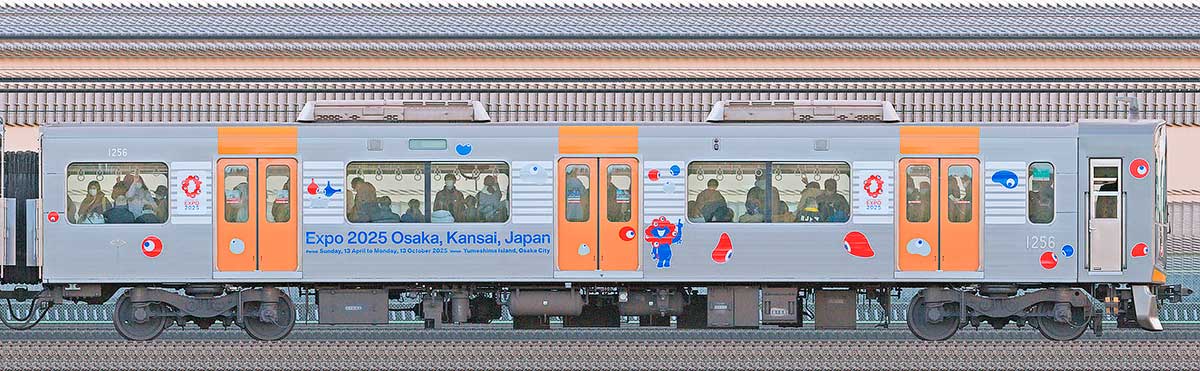 阪神1000系「大阪・関西万博ラッピング列車」1256山側の側面写真