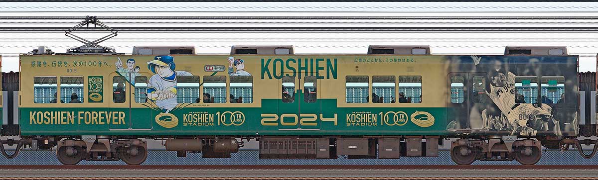 阪神8000系「阪神甲子園球場100周年記念 ラッピングトレイン」8019山側の側面写真