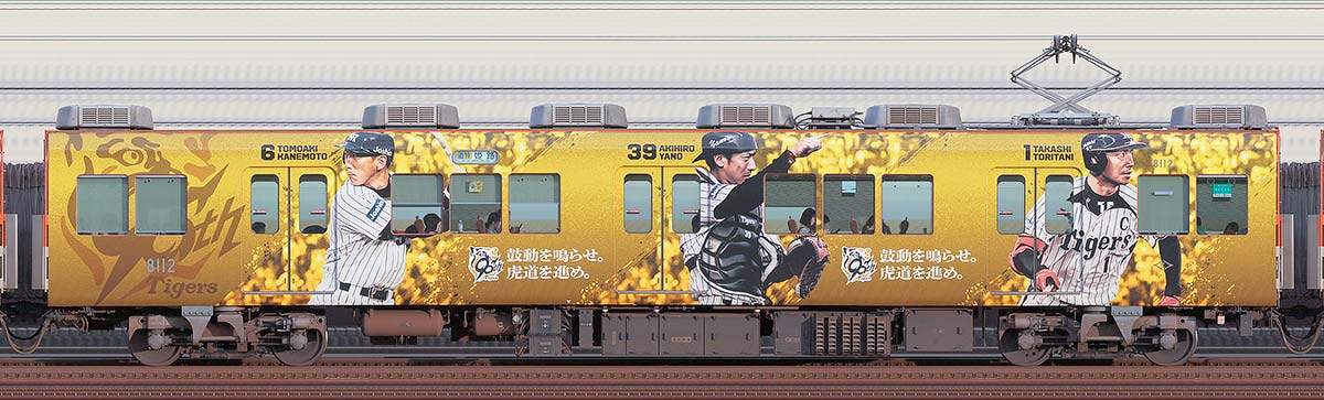阪神8000系「阪神タイガース90周年記念 ラッピングトレイン」8112山側の側面写真