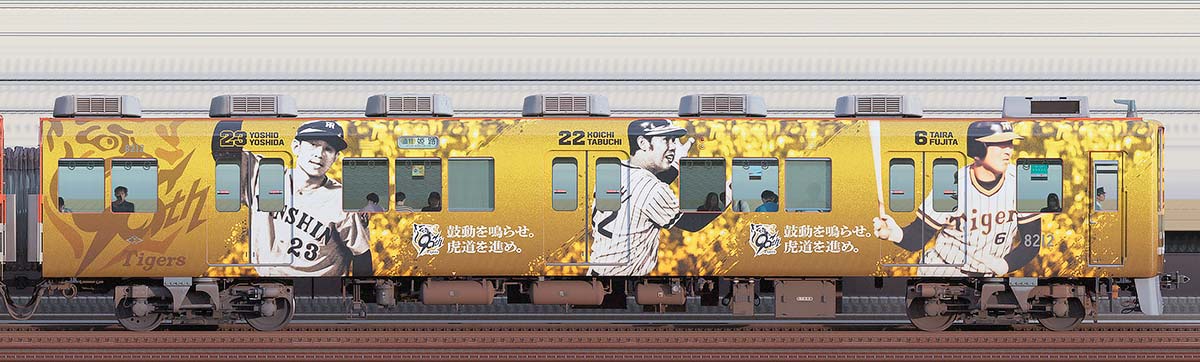 阪神8000系「阪神タイガース90周年記念 ラッピングトレイン」8212山側の側面写真