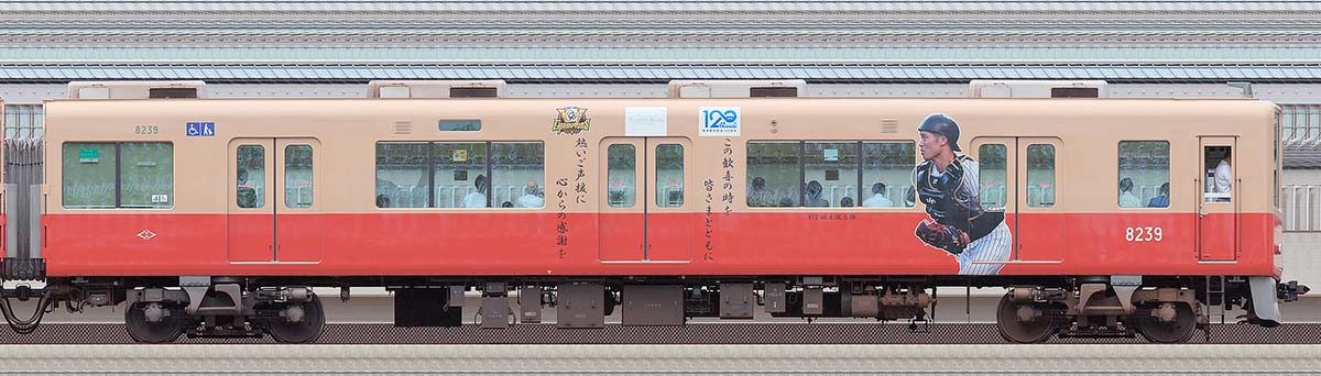 阪神8000系「阪神タイガース優勝記念ラッピングトレイン」8239浜側の側面写真