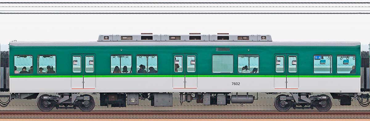 京阪7000系7602（リニューアル車）川側の側面写真