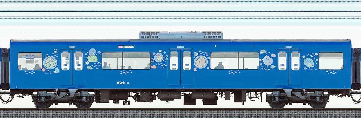 京急電鉄 600形サハ606-3「京急ブルースカイトレイン 空と海すいすい号」山側の側面写真
