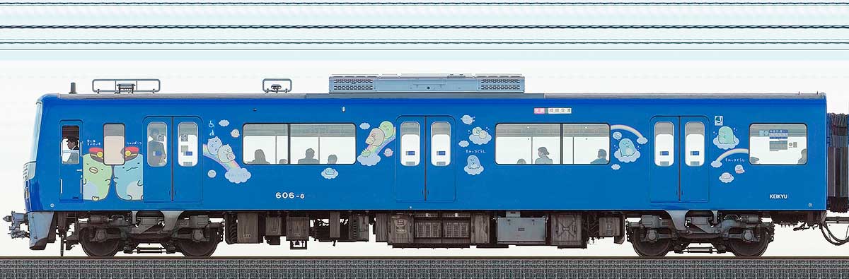 京急電鉄 600形デハ606-8「京急ブルースカイトレイン 空と海すいすい号」山側の側面写真