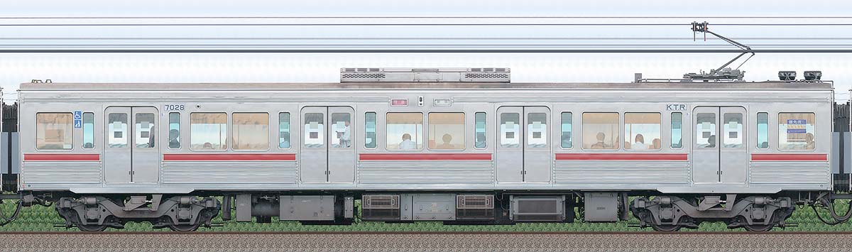 京王7000系(復刻塗装車両)デハ7028山側の側面写真